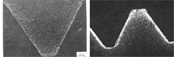螺栓螺紋表面半脫碳組織 20螺紋處的全脫碳＋半脫碳組織50&times;