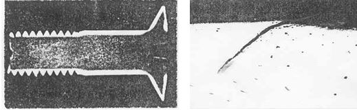 圖10-6 螺釘表面脫碳 &times;3 圖10-7螺栓表面折疊裂紋 &times;50
